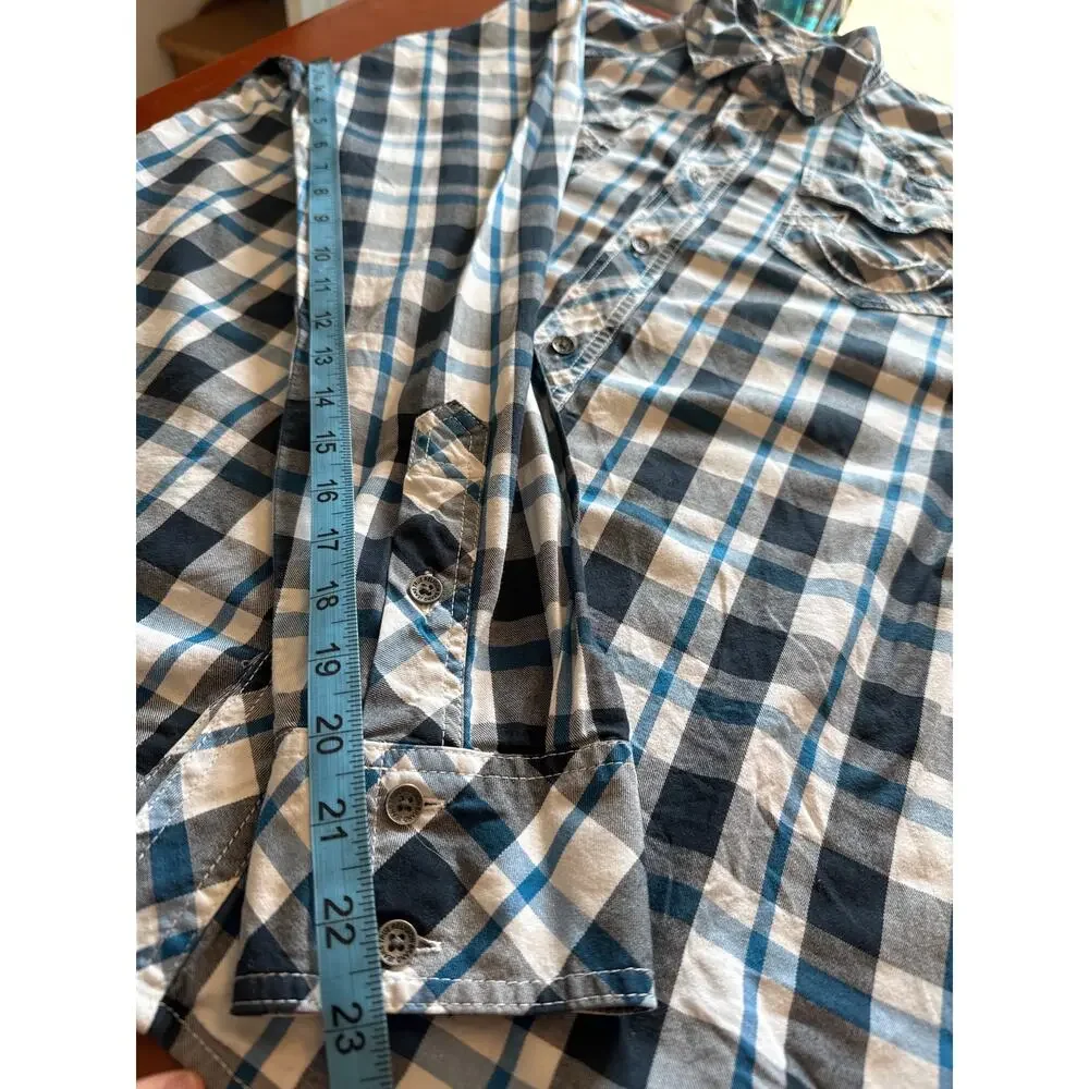 True Religion Long Sleeve Western Button Up Shirt Blue Checked Mens Large